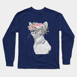 Cat in Flower Wreath Long Sleeve T-Shirt